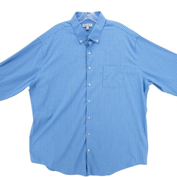 Peter Millar Summer Comfort Blue Gingham Check Nylon Blend L/S Casual Shirt XL - Picture 3 of 8